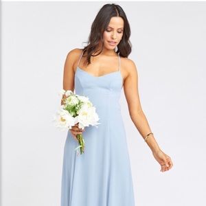 NWT XS Show Me MuMu Godshaw Godess Gown Steel Blue